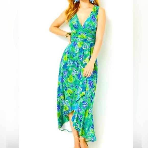 Lilly Pulitzer Sleeveless Moana Wrap High Low Maxi Dress Botanical … - Picture 1 of 6